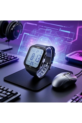 Willowhaven Siyah Spor Saati Gençler İçin Su Geçirmez Dijital Alarmlı Kol Saati Siyah