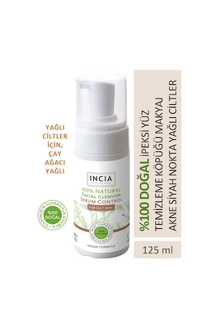 INCIA %100 Doğal İpeksi Yüz Temizleme Köpüğü Makyaj Akne Siyah Nokta Sivilce Yağlı Ciltler Vegan 125 ML