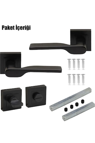 Aragon Siyah Kare Rozetli Kapı Kolu Wc/banyo 1takım