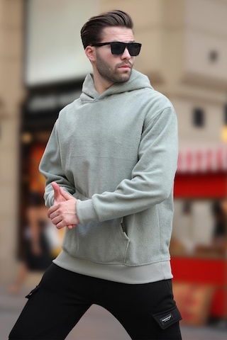 Madmext Çağla Yeşili Kapüşonlu Cep Detaylı Polar Erkek Sweatshirt 7093 Yeşil