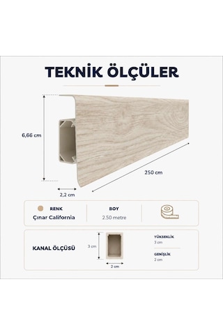 Esquero Kablo Kanallı PVC Süpürgelik 250 cm, Açılabilir Kapaklı, Çınar California, ESQ603