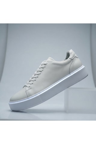 Growish Gr0476 Hakiki Deri Üst Kalite Business Ekru Kırık Beyaz Hafif Eva Taban Beyaz Renk Sneaker Erkek Ayakkabı