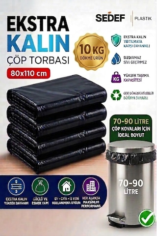 80x110 Cm Extra Kalın Siyah Endüstriyel Çöp Poşeti - 10akg / Ağır Hizmet Tipi