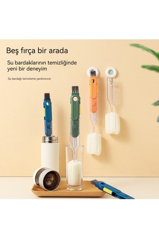 Cc Ggball M Of Wealth Beşi Bir Arada Çok Fonksiyonlu, Çıkarılabilir Uzun Saplı Sünger Temizleme Fırçası, Şişe Fırçası, Termos Bardak Aralık Temizleme Fırçası