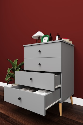 Lüks 4 Çekmeceli Şifonyer Komodin %100 Mdf Çok Amaçlı Düzenleyici Şf01 Kül Gri