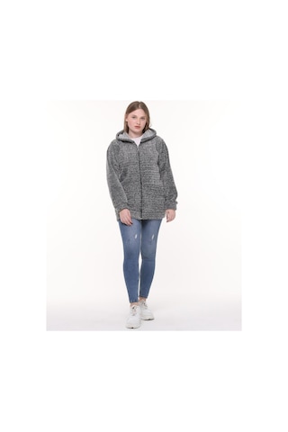 Unika Boutique Kapüşonlu Welsoft Peluş Gri Hırka - Cepli Kapüşonlu Fermuarlı Kışlık Peluş Gri Hırka Ceket