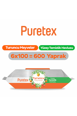 Puretex Yüzey Temizlik Havlusu Turuncu Meyveler 6x100 600 Yaprak Beyaz