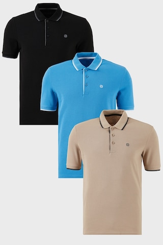 Buratti Pamuklu Slim Fit Şerit Detaylı Düğmeli Polo Yaka 3'Lü Paket Erkek T Shirt 5902118S3 Siyah-Vizon-Koyu Mavi