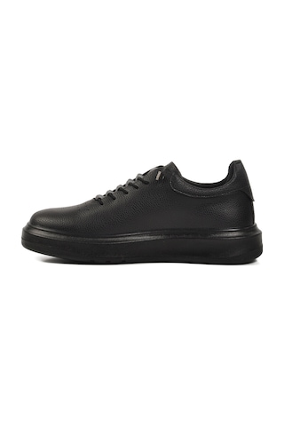 Siyah Lastik Bağcıklı Hakiki Deri Erkek Sneaker 404 M Siyah-siyah Siyah