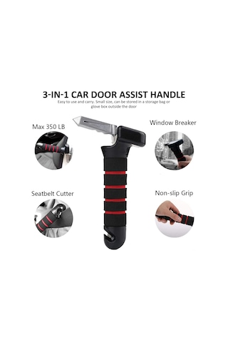 Ximistore9 Araba Kapısı Kol Dayama - Kırıcı Çekiç - Fenerli 3'ü 1 Arada Araç Güvenlik Aleti Kırmızı-siyah