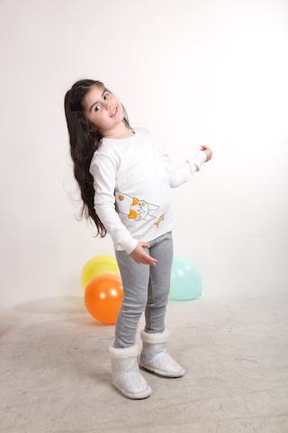 Teenyweenykids Kedi Baskı Pijama Takımı Ekru