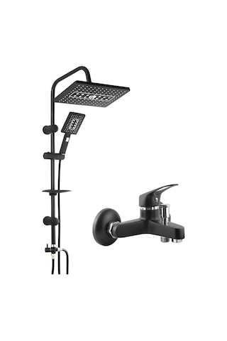 On2 Armatür Lüx Siyah Tepe Robot Duş Seti Ve Siyah Banyo Bataryası Siyah