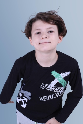 Panios Kids X Baskılı Uzun Kollu Erkek Çocuk Siyah Sweatshirt Siyah