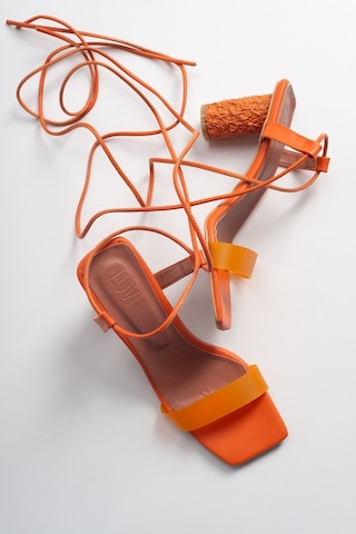 Luvishoes 801 Turuncu Cilt Topuklu Kadın Sandalet Turuncu