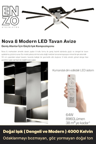 Nova 8 Silver Led Tavan Avize Kumandalı Dim Edilebilir Aşağı Işık Diğer