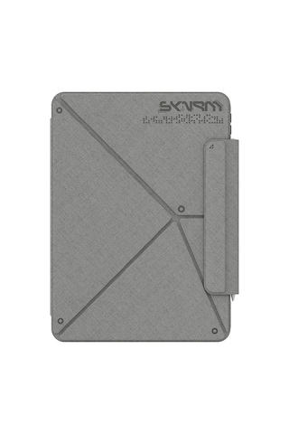 İpad Air 11 2026 M4 Uyumlu Kılıf Skinarma Kalemlikli Dokulu Standlı Magnetik Trilon Kılıf Gri Kapaklı Kılıf