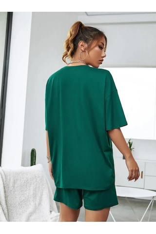 Hırsch Kadın Yeşil Oversize Yazlık Chicago Tennis Season Baskılı Şort T-shirt Takım Yeşil