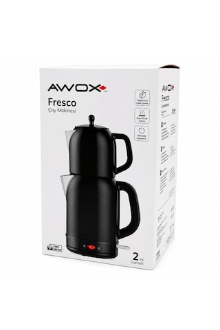 Awox Fresco Siyah Elektrikli Çay Makinesi Çaycı Set 1.7lt Su Isıtıcı + 1.2lt Demlik Paslanmaz Çelik Gövde 2200w