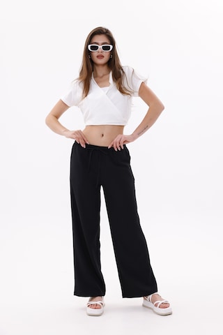 Genius Store Kadın Pantolon Geniş Paça Pamuklu Viskon Cepli Pantolon Beli Lastikli Genişpaça-pantolon Siyah