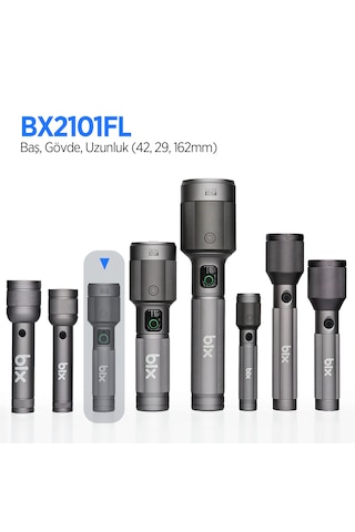 Bix Bx2101fl 30w Led 1450 Lümen Şarjlı Uzun Menzilli El Feneri Gri