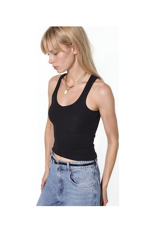 Hiccup Busem V Yaka Ribanalı Tank Top Siyah