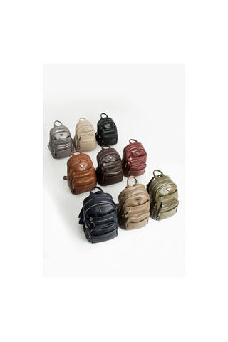 Vegan Deri Kadın Sırt Çantası 35 25 Cm Yağmur İtici Kumaş Mega Bag Günlük Kullanıma Uygun Vizon