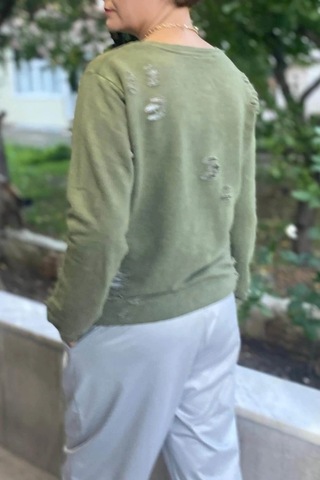 Kadın Haki Kaplan Desenli Sweat Haki