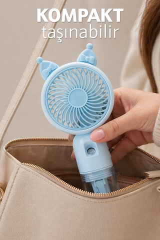 Buhar Üflemeli 3 Modlu Şarjlı El Fanı Seyahat Masaüstü Vantilatör Taşınabilir Mini Fan Mavi F830