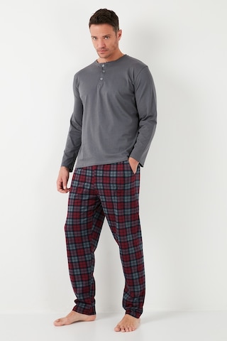 Buratti Ekoseli Pamuklu Beli Lastikli Regular Fit Uzun Kollu Erkek Pijama Takımı 6572003 Füme