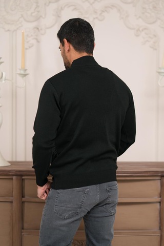 Woolen World Balıkçı Yaka Desenli Yünlü Erkek Triko Kazak Siyah