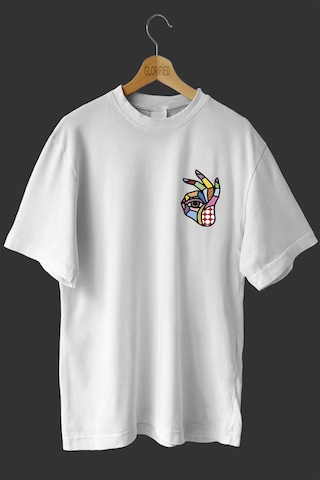 Noıssey -wed Gizli Mason Tasarım Baskılı Oversize T-shirt Tişört Beyaz