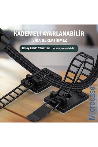 Microcase Kendinden Yapışkanlı Microcase Ayarlanabilir Yapışkanlı Kablo Düzenleyici Ve Sabitleyici Klips 15 Adet Beyaz Al5409