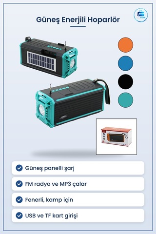 Bluetooth Hoparlör Güneş Enerjili Fm Radyo Usb Tf Mp3 Çalar Fener