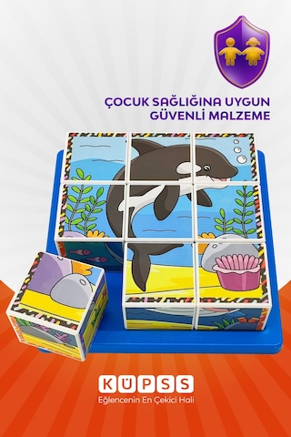 6 Farklı Deniz Hayvanları Eğitici 3d Küp Puzzle 3 4 5 6 Yaş