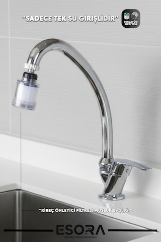Krom Mermerden Tek Su Girişli Kireç Önleyici Filtreli Musluk Başlığı Lavabo Bataryası