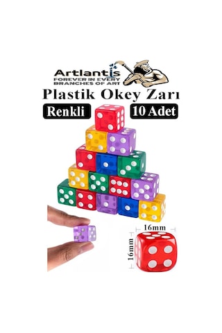 Okey Zarı 10 Adet Renkli Oyun Zarı Plastik Akrilik 16 Mm Şeffaf Zar Masa Oyunları Zarı Eğlence