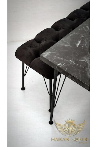 By Hakan Aşkın Metal Ayaklı 70x120cm Black Luxury Table & Bench Series 2024 Siyah