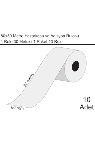 80x30 Metre Termal Yazarkasa Ve Adisyon Rulosu 1 Paket:10 Adet Rulo