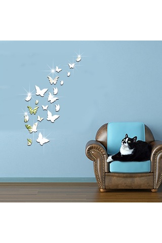 Aubyhe 20 Adet Gümüş Akrilik Kelebek Yansımalı Duvar Stickerı - Ev Dekorasyonu Dıy Çocuk Odası/banyo/uyku Odası Uygun