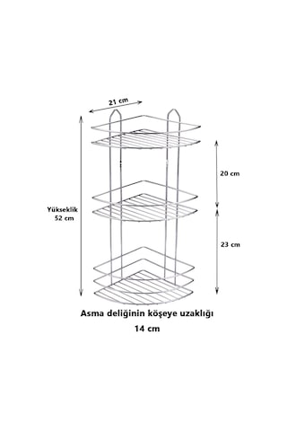 3 Katlı Krom Yapışkanlı Banyo Köşeliği Düzenleyici, Şampuanlık, Paslanmaz Metal Köşelik Duş Rafı - EK-03