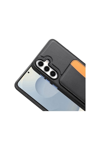 Vendas Galaxy Uyumlu  S25 Fe Kılıf Kartlıklı Zore X-kart Silikon Kapak + Kamera Lens+ Hayalet Ekran Koruyucu Siyah