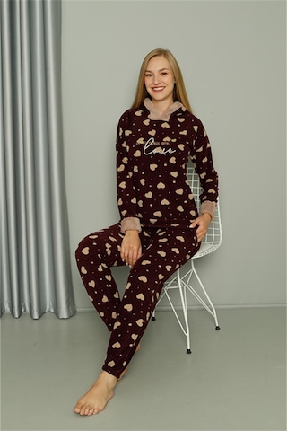 Akbeniz Welsoft Polar Kadın Kapşonlu Pijama Takımı 8513 - L Bordo