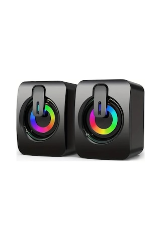 Willowhaven Siyah Rgb Mini Masaüstü Hoparlör Çift Stereo Ses Usb Port Ve Aydınlatma