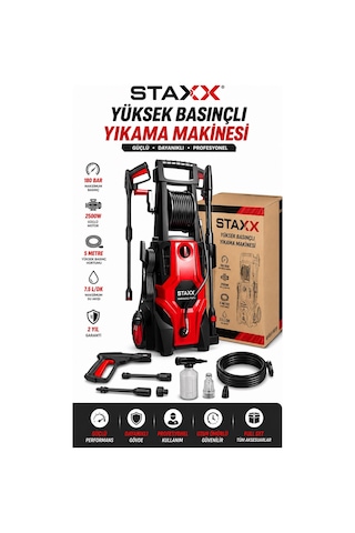 Staxx St90200 180 Bar Basınçlı Yıkama Makinesi 2500w Bakır Motor Köpük Tabancalı Full Set