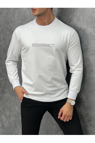 Modefendi Yarım Oversize Yazı Detaylı Sweat Beyaz