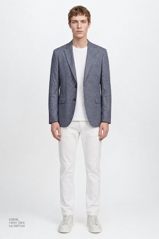 Altınyıldız Classıcs Erkek Mavı Yünlü Slim Fit Dar Kesim Mono Yaka Kapak Cepli Armürlü Blazer Ceket Mavi