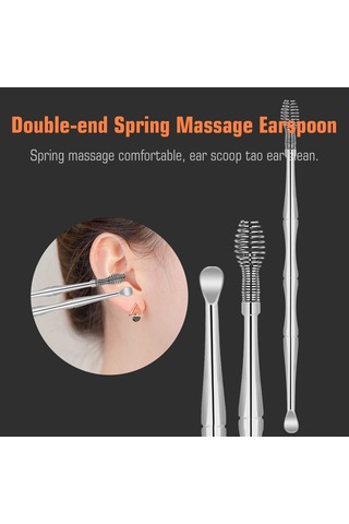 Gajeena Paslanmaz Çelik Kulak Temizleme Seti - 10 Parça Çift Uçlu Kulak Kaşığı Ve Masaj Aparatı, Gül Altını Renk Seçeneği