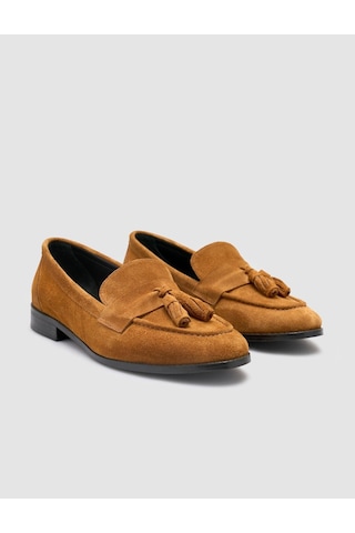 %100 Hakiki Deri Taba Süet Kadın Loafer Taba
