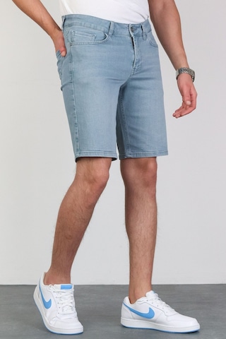 HLT Jeans Erkek Taşlamalı Rahat Kesim Likralı Esnek Mavi Jean Denim Kot Şort 001