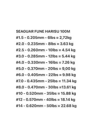 Seaguar Fune Harisu %100 Fluoro Carbon Misina 100mt 0.330mm 0,33Mm